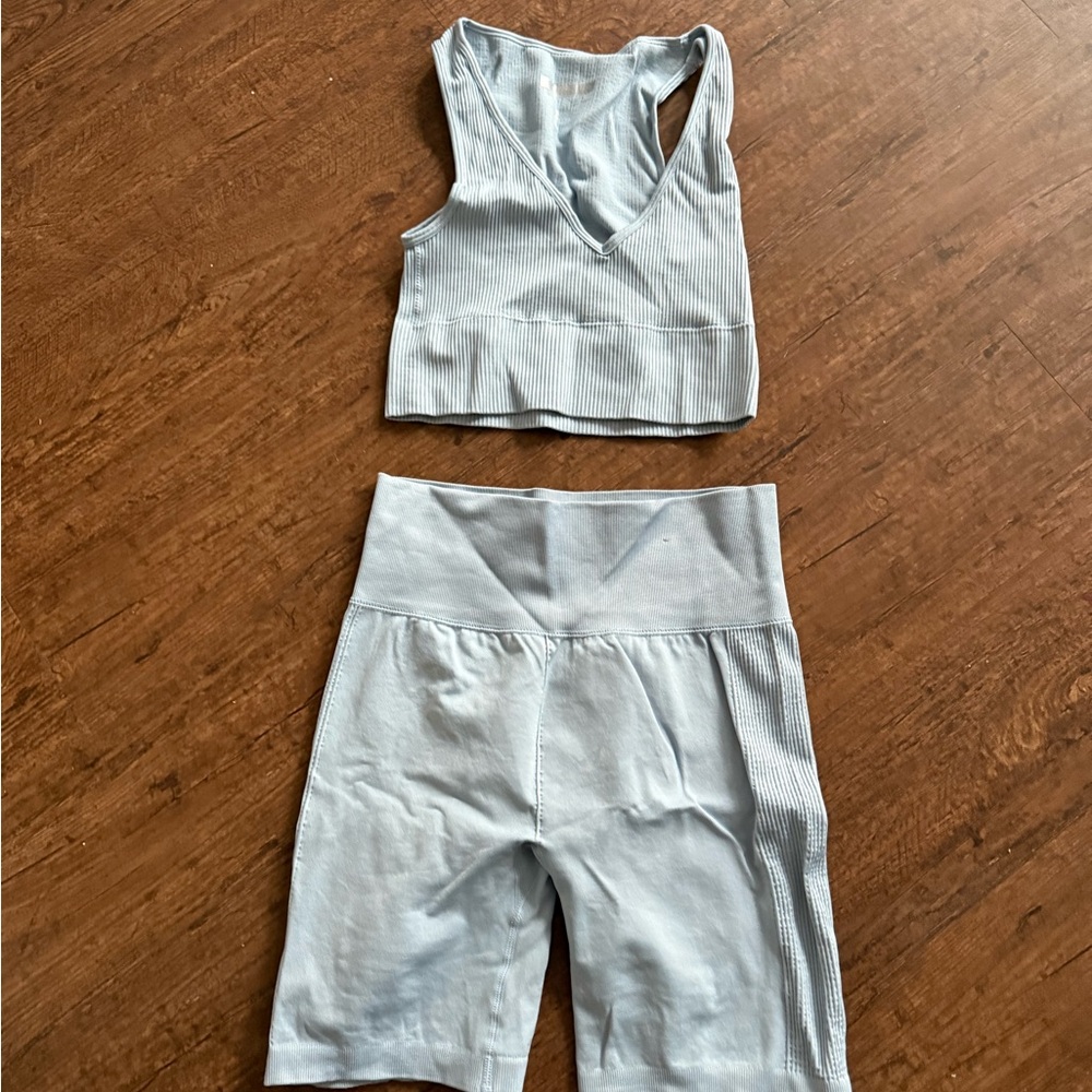 Light Blue Ribbed Workout Set